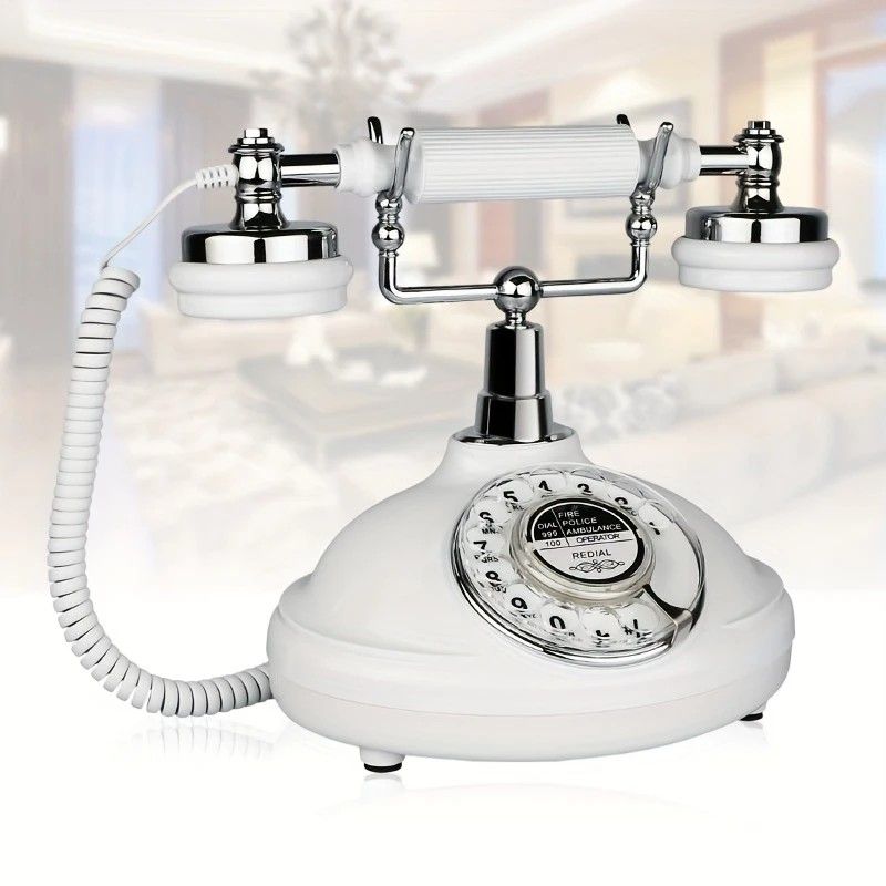 European Retro Desktop Phone: Classic design meets modern utility, perfect for home and office, reviving elegant call moments.(White turntable)