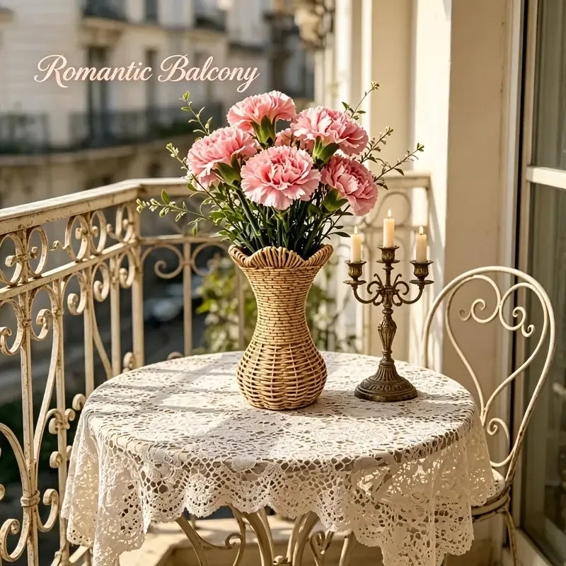 Rattan-Look Hourglass Vase, Petal Rim Adds Elegance — Handcrafted Dried Flower Décor for Living Room./Cloth mark payment