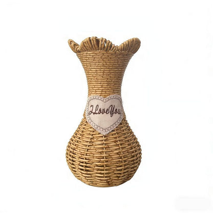 Rattan-Look Hourglass Vase, Petal Rim Adds Elegance — Handcrafted Dried Flower Décor for Living Room./Cloth mark payment