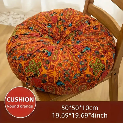 Bohemian Thick Cushion: Ethnic print with tassel trim, 100% polyester soft and resilient, suitable for both square and round shapes in all seasons, easy hand-wash care, adds an exotic flair to your home decor. (Square, Blue)