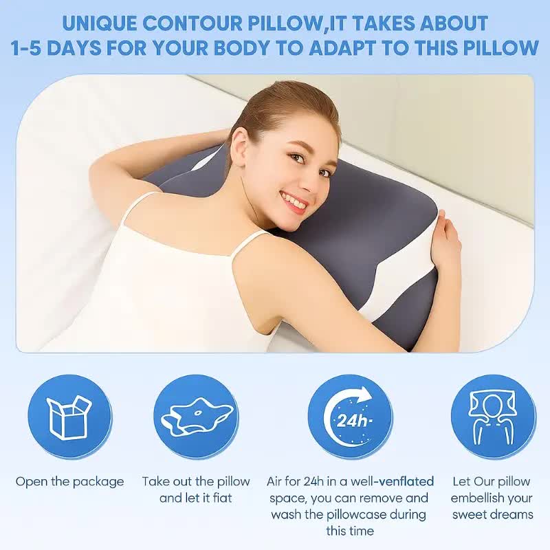 Dark grey  Ergonomic Memory Foam Butterfly Neck Pillow, C-shaped/Dual Height Adjustable, with Transparent Lid Support – for Side Sleeping, Back Sleeping, and Pillow-Assisted Sleep, Ideal for Travel and Bed Use