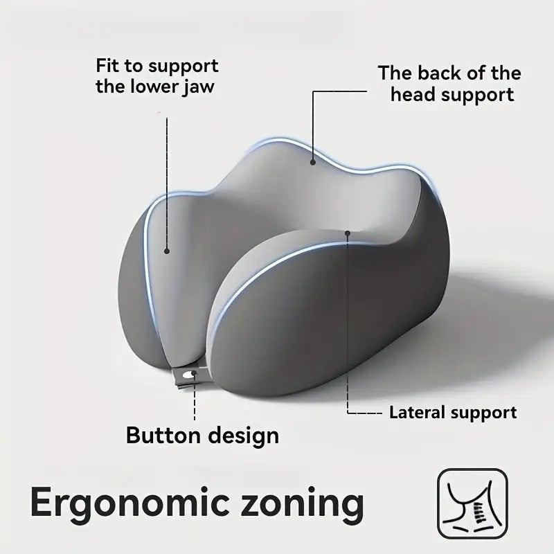 Blue-gray color matching，Travel & Home Neck Pillow – Ergonomic, portable, perfect for sleep. Fits desks, cars, and long flights. Features slow rebound foam, washable cover.