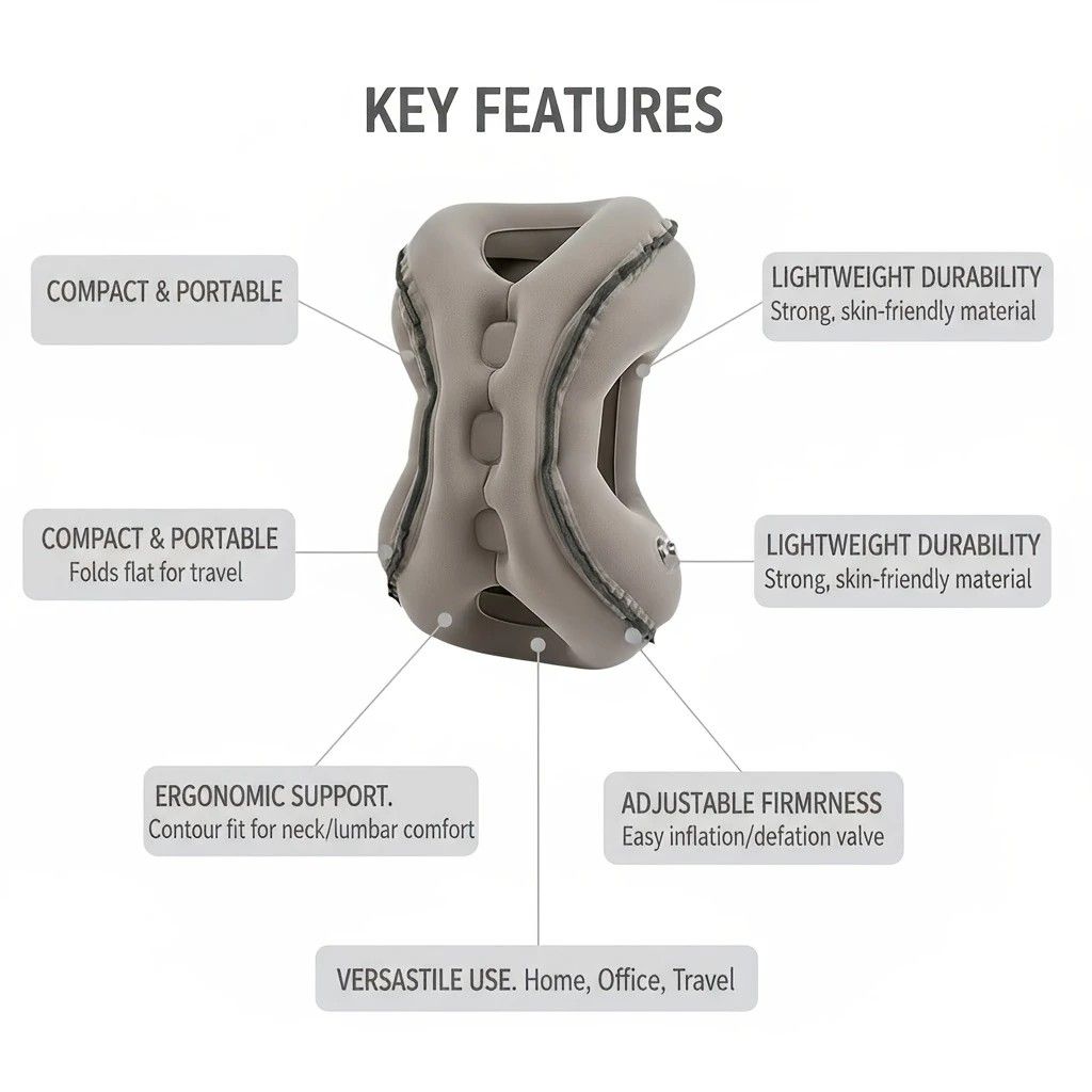 Inflatable Travel Pillow | Multi-Scene Ergonomic Design, 3-Second Inflate/Deflate, Relieves Travel Fatigue.BLUE