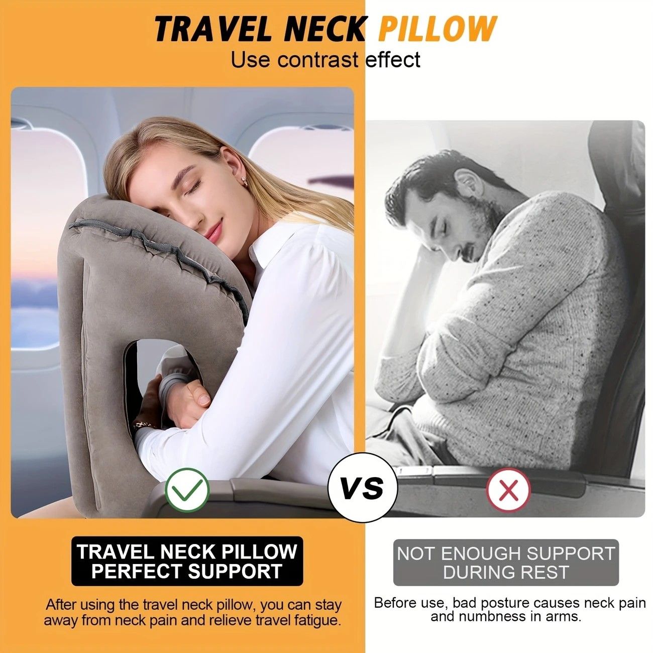 Inflatable Travel Pillow | Multi-Scene Ergonomic Design, 3-Second Inflate/Deflate, Relieves Travel Fatigue.BLUE