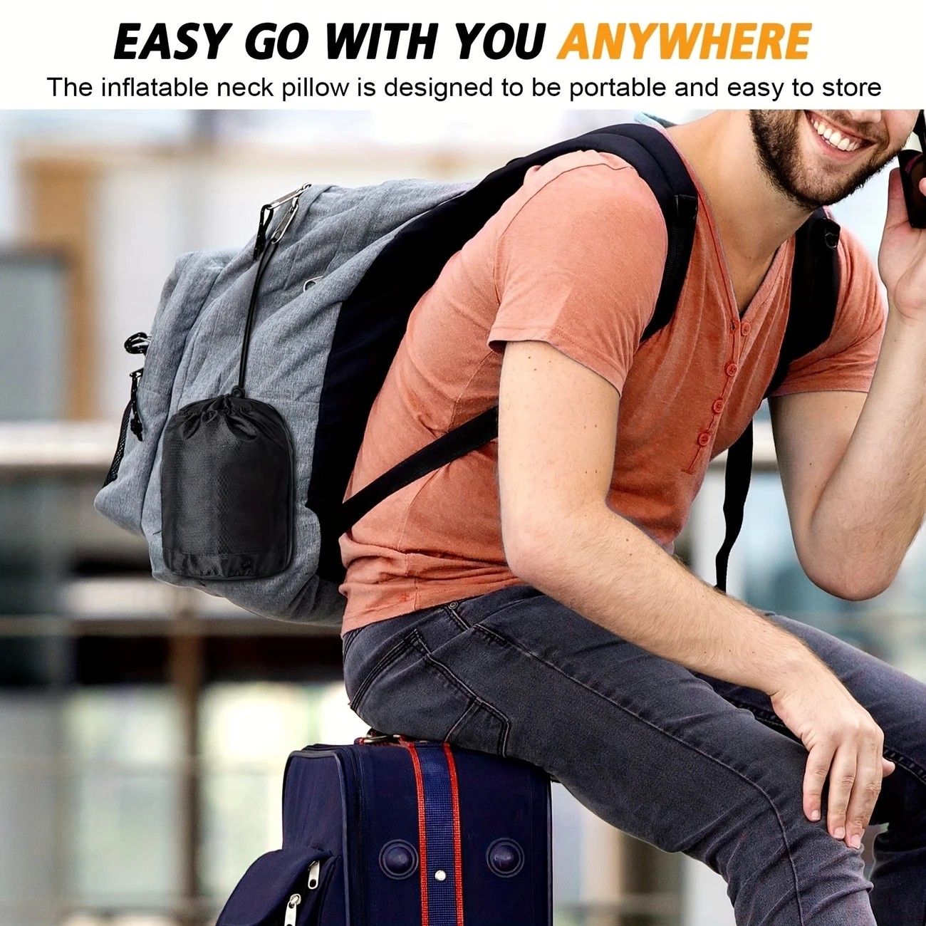 Inflatable Travel Pillow | Multi-Scene Ergonomic Design, 3-Second Inflate/Deflate, Relieves Travel Fatigue.BLUE