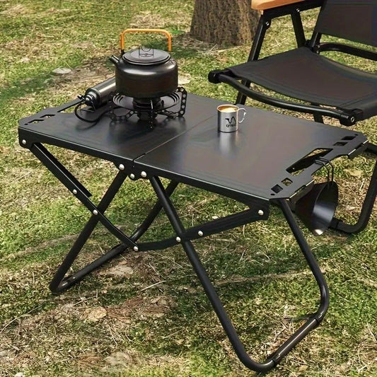 Portable Folding Camping Table Iron Outdoor Picnic Beach BBQ Tailgate Hiking with Storage Bag（BLACK)