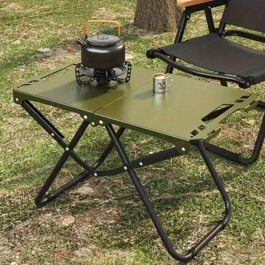Portable Folding Camping Table Iron Outdoor Picnic Beach BBQ Tailgate Hiking with Storage Bag(GREEN)