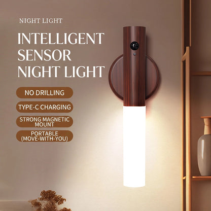 2-Pack USB Rechargeable Magnetic LED Night Light – Motion Sensor Wall Light for Bedroom, Kitchen & Bathroom/Walnut color