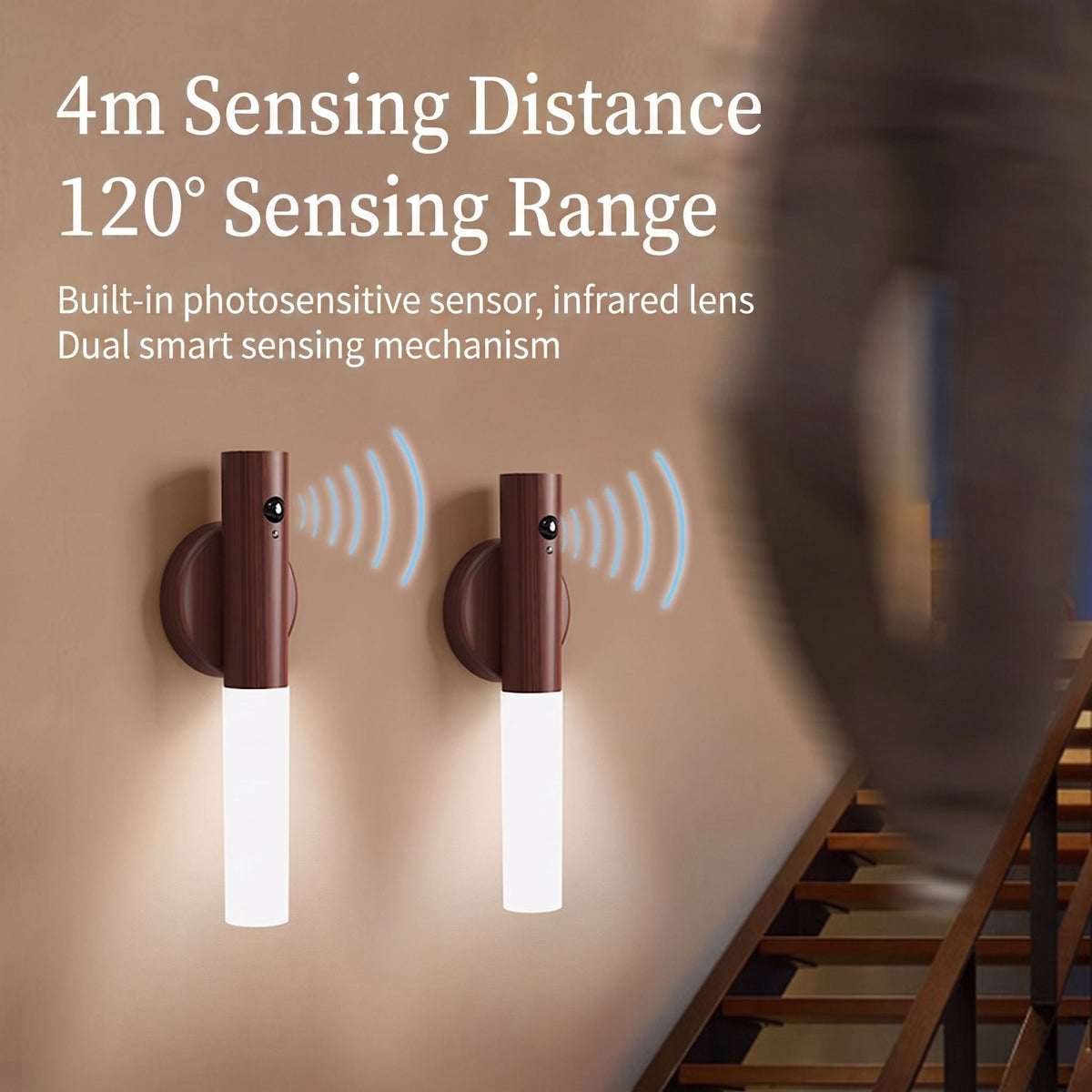 1-Pack USB Rechargeable Magnetic LED Night Light – Motion Sensor Wall Light for Bedroom, Kitchen & Bathroom/Ash wood color
