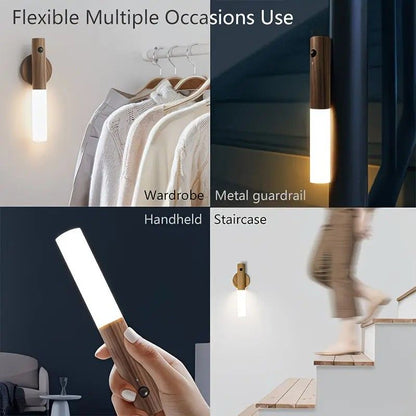 1-Pack USB Rechargeable Magnetic LED Night Light – Motion Sensor Wall Light for Bedroom, Kitchen & Bathroom/Ash wood color