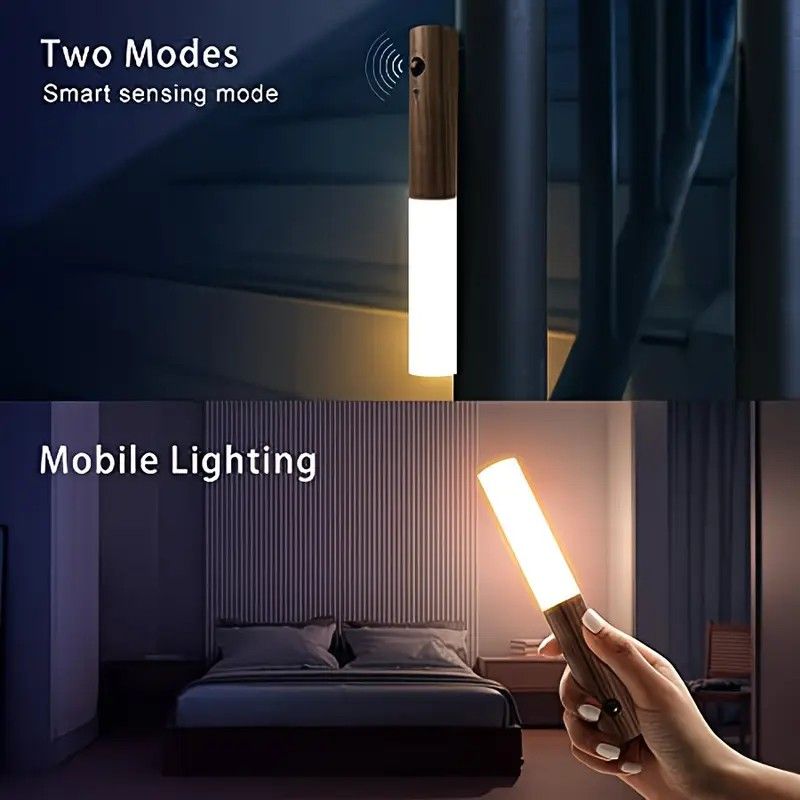 1-Pack USB Rechargeable Magnetic LED Night Light – Motion Sensor Wall Light for Bedroom, Kitchen & Bathroom/Ash wood color