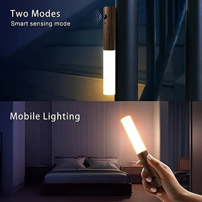 1-Pack USB Rechargeable Magnetic LED Night Light – Motion Sensor Wall Light for Bedroom, Kitchen & Bathroom/Ash wood color