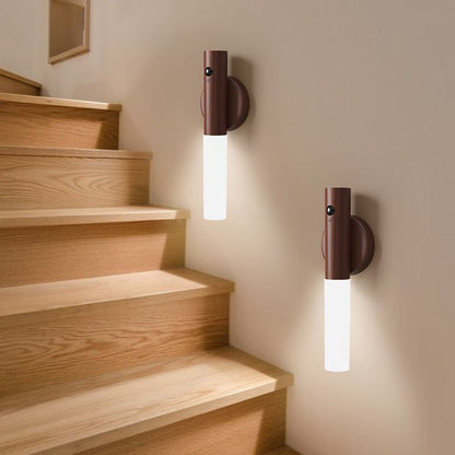 1-Pack USB Rechargeable Magnetic LED Night Light – Motion Sensor Wall Light for Bedroom, Kitchen & Bathroom/Ash wood color