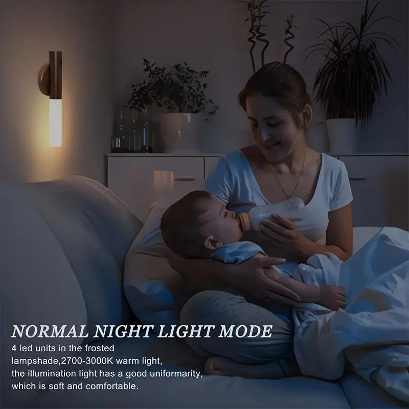 1-Pack USB Rechargeable Magnetic LED Night Light – Motion Sensor Wall Light for Bedroom, Kitchen & Bathroom/Walnut color