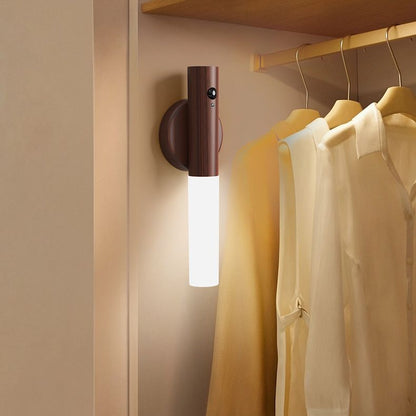 1-Pack USB Rechargeable Magnetic LED Night Light – Motion Sensor Wall Light for Bedroom, Kitchen & Bathroom/Walnut color