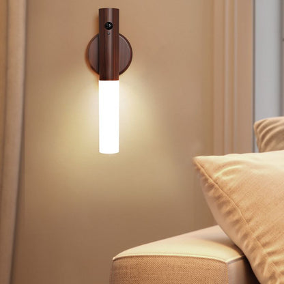 1-Pack USB Rechargeable Magnetic LED Night Light – Motion Sensor Wall Light for Bedroom, Kitchen & Bathroom/Walnut color
