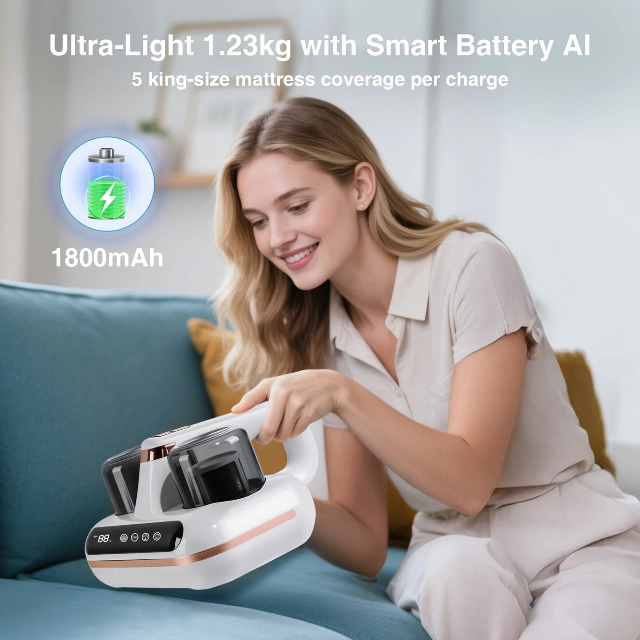 Wireless Intelligent Anti-Mite Cleaner: 10000Pa Super Suction, Dual Washable Dust Cups
