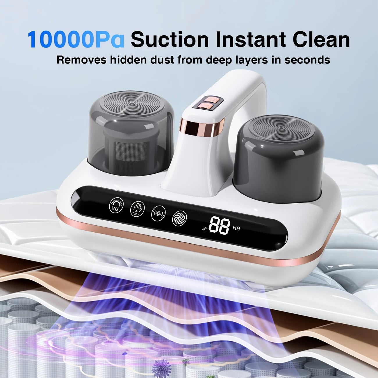 Wireless Intelligent Anti-Mite Cleaner: 10000Pa Super Suction, Dual Washable Dust Cups