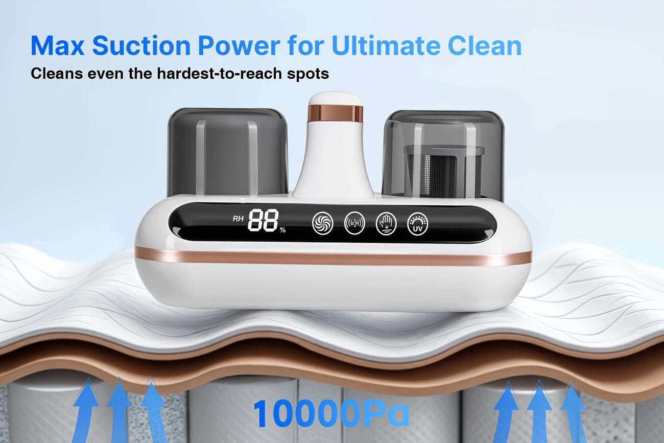 Wireless Intelligent Anti-Mite Cleaner: 10000Pa Super Suction, Dual Washable Dust Cups