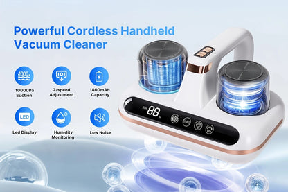 Wireless Intelligent Anti-Mite Cleaner: 10000Pa Super Suction, Dual Washable Dust Cups