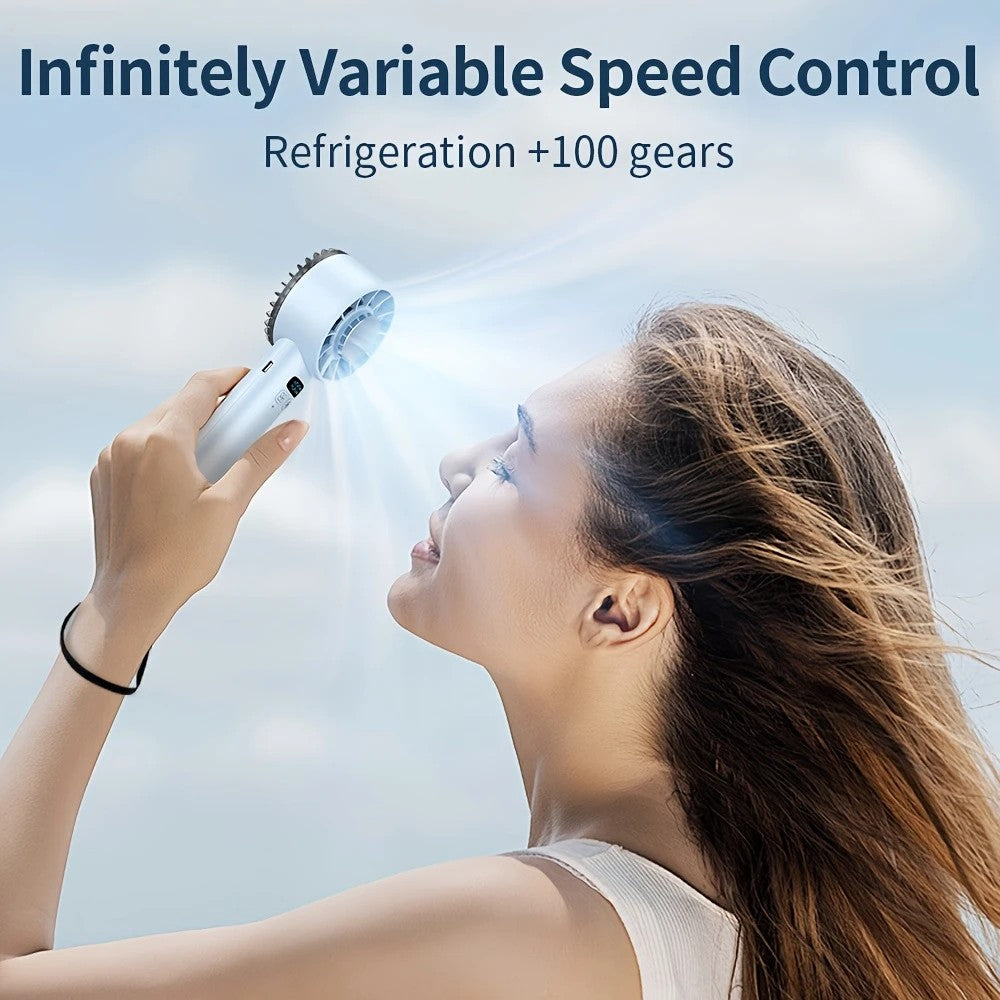 BLUE Hurricane Ice-Bag High-Speed Fan｜100-Speed Adjustable, Second-Level Cooling, Lightweight and Portable Summer Travel Essential