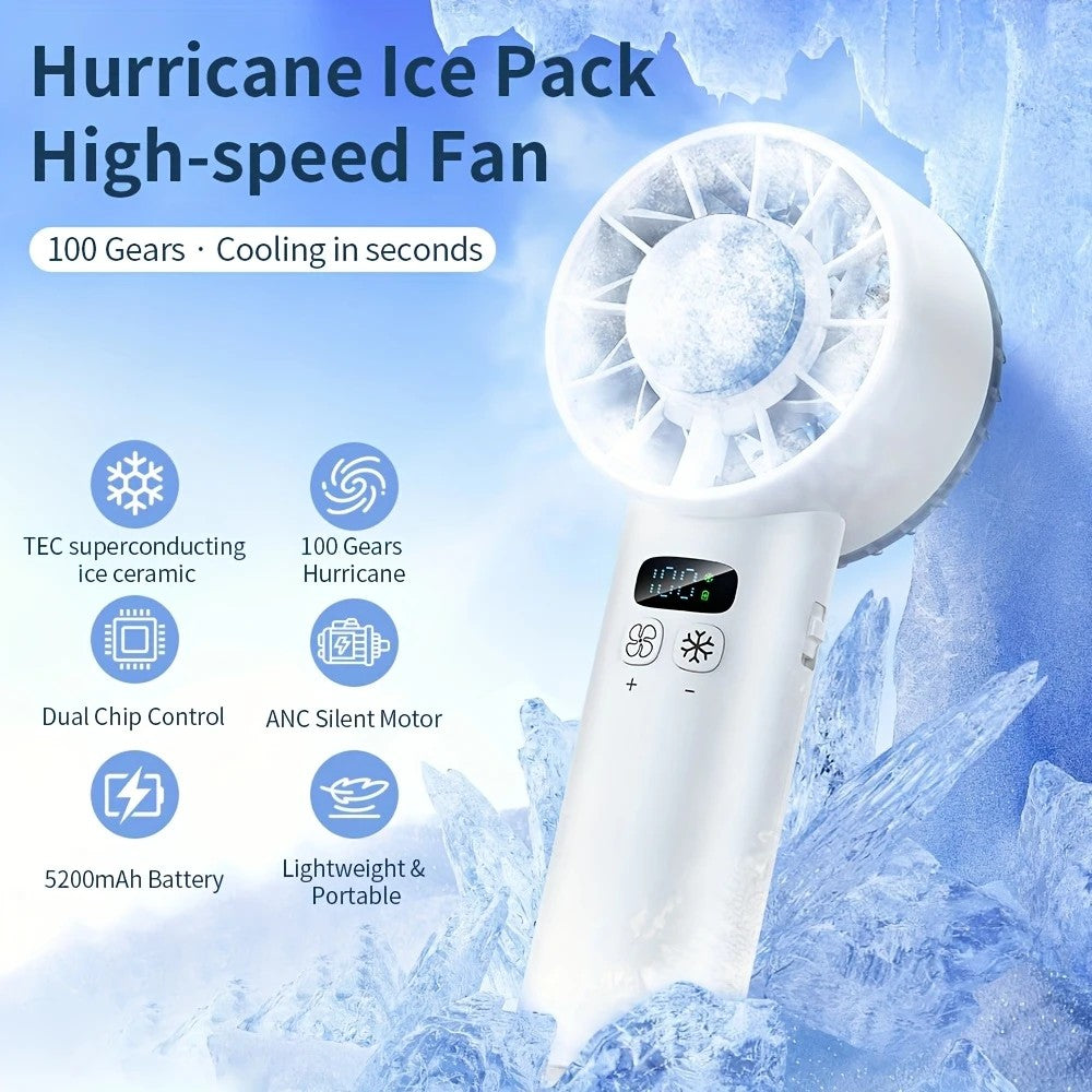 BLUE Hurricane Ice-Bag High-Speed Fan｜100-Speed Adjustable, Second-Level Cooling, Lightweight and Portable Summer Travel Essential
