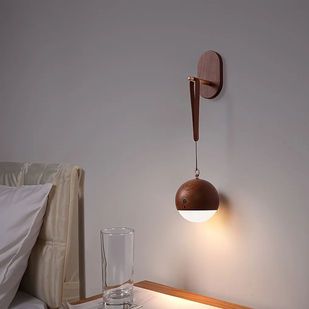 Scandinavian Wood 2-in-1 Voice Control Night Light, Solid Wood Portable Table Lamp Wall Ambient Light, 5m Offline Voice Control, 3-Level Dimming, with USB Cable & Lanyard(Sabili wood color)