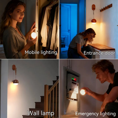 Scandinavian Wood 2-in-1 Voice Control Night Light, Solid Wood Portable Table Lamp Wall Ambient Light, 5m Offline Voice Control, 3-Level Dimming, with USB Cable & Lanyard(Sabili wood color)