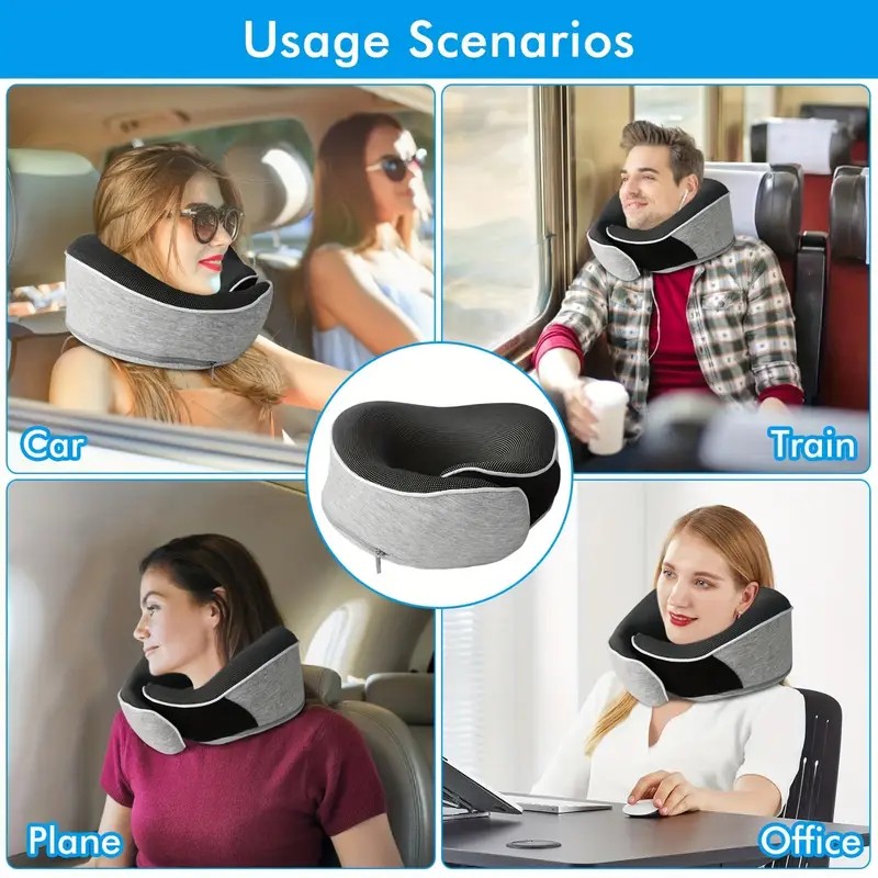 DARK GREY Snail Airplane Neck Pillow – Travel pillow with soft supportive design, ideal for sleep, cars, trains, the office, and home use. Includes a washable pillowcase and portable cervical support pad with storage bag.