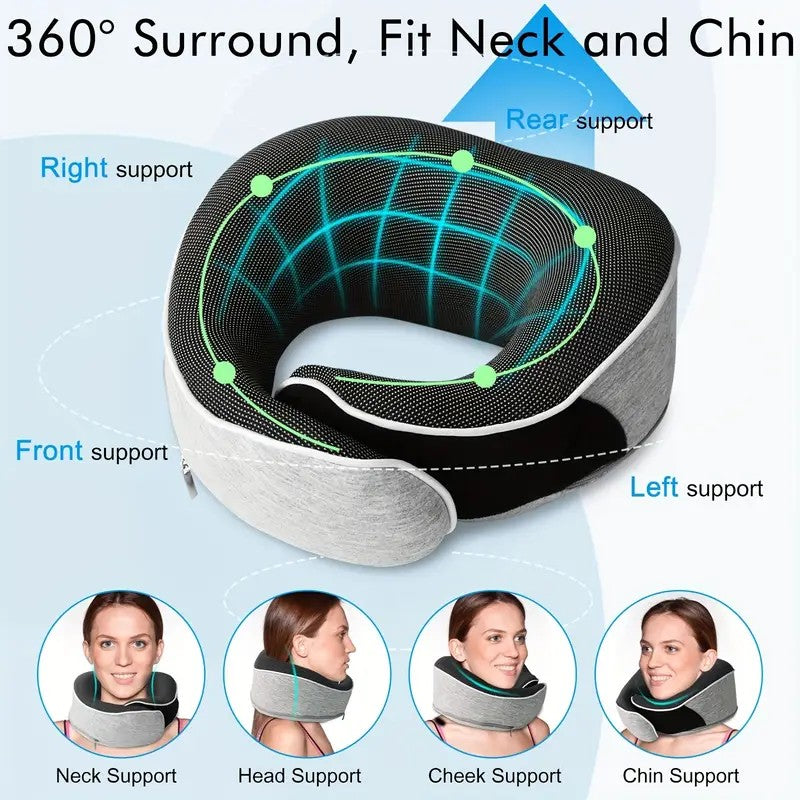 black Snail Airplane Neck Pillow – Travel pillow with soft supportive design, ideal for sleep, cars, trains, the office, and home use. Includes a washable pillowcase and portable cervical support pad with storage bag.