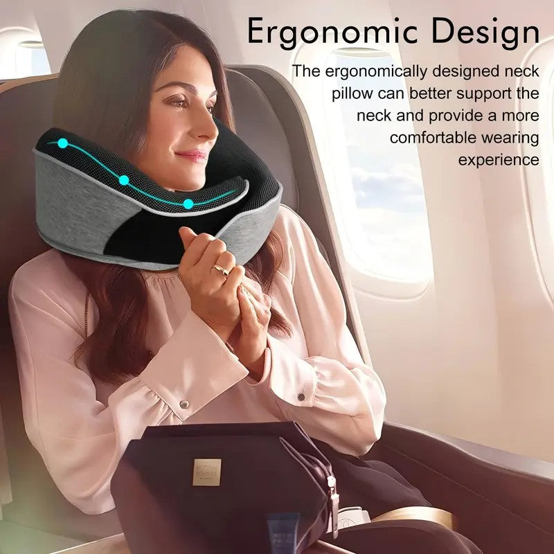 black Snail Airplane Neck Pillow – Travel pillow with soft supportive design, ideal for sleep, cars, trains, the office, and home use. Includes a washable pillowcase and portable cervical support pad with storage bag.