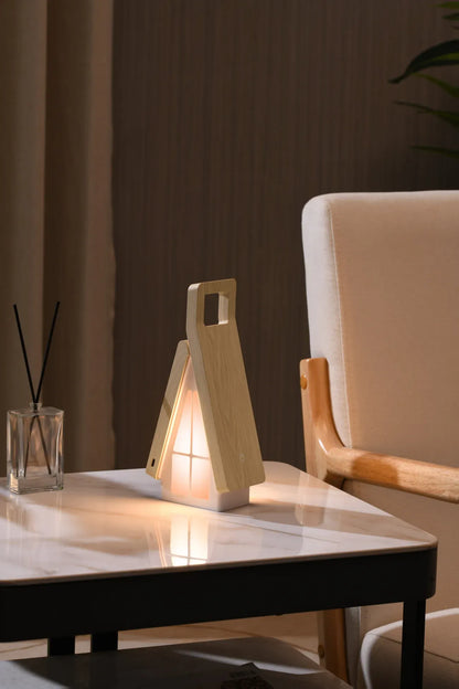 Scandinavian Wood Small House Foldable LED Desk Lamp, Wood ABS Night Light/Eye-Caring Lamp, 3 Color Temperatures 3-Level Dimming, Touch Switch, USB Rechargeable