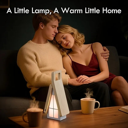 Scandinavian Wood Small House Foldable LED Desk Lamp, Wood ABS Night Light/Eye-Caring Lamp, 3 Color Temperatures 3-Level Dimming, Touch Switch, USB Rechargeable