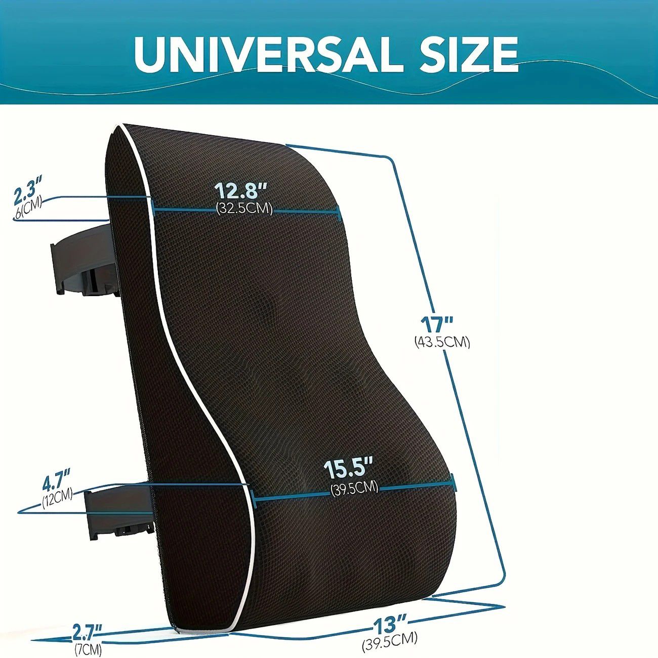 1 Lumbar Support Pillow for Lower Back and Posture - Memory Foam Cushion with Adjustable Strap, Breathable Mesh Cover and Dual Straps (Office Chair, Car, Gaming) - Spine Health Aid, Office Furniture, Back Cushion, Back Pain Relief Pad