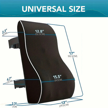 1 Lumbar Support Pillow for Lower Back and Posture - Memory Foam Cushion with Adjustable Strap, Breathable Mesh Cover and Dual Straps (Office Chair, Car, Gaming) - Spine Health Aid, Office Furniture, Back Cushion, Back Pain Relief Pad
