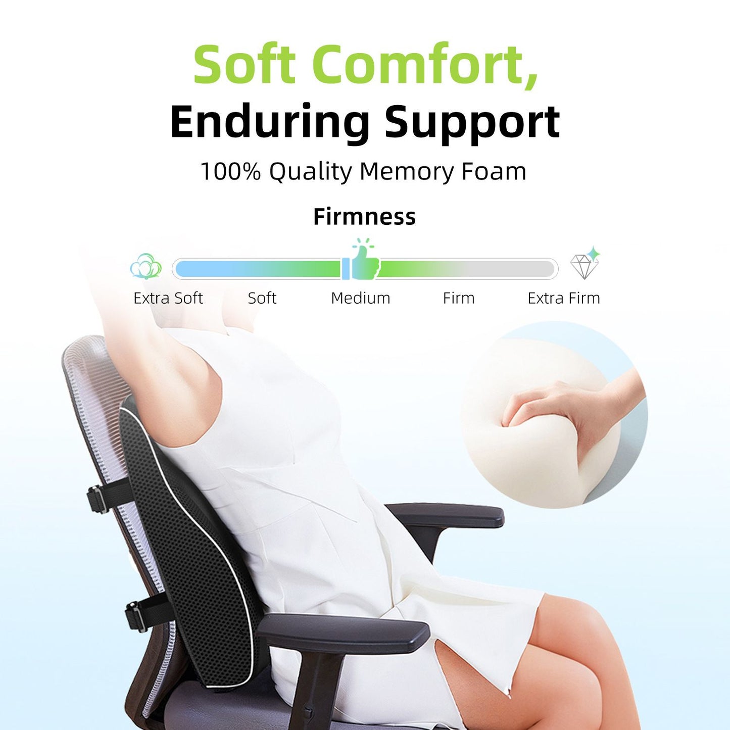 1 Lumbar Support Pillow for Lower Back and Posture - Memory Foam Cushion with Adjustable Strap, Breathable Mesh Cover and Dual Straps (Office Chair, Car, Gaming) - Spine Health Aid, Office Furniture, Back Cushion, Back Pain Relief Pad
