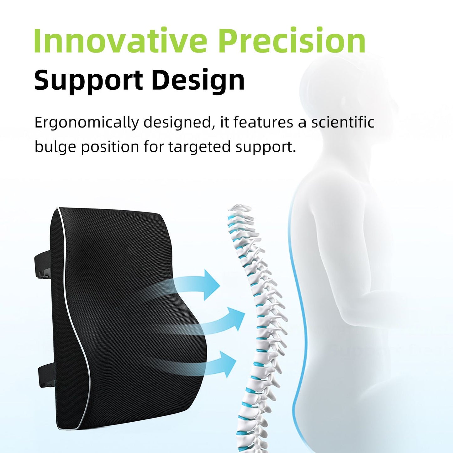 1 Lumbar Support Pillow for Lower Back and Posture - Memory Foam Cushion with Adjustable Strap, Breathable Mesh Cover and Dual Straps (Office Chair, Car, Gaming) - Spine Health Aid, Office Furniture, Back Cushion, Back Pain Relief Pad