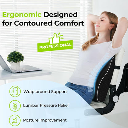 1 Lumbar Support Pillow for Lower Back and Posture - Memory Foam Cushion with Adjustable Strap, Breathable Mesh Cover and Dual Straps (Office Chair, Car, Gaming) - Spine Health Aid, Office Furniture, Back Cushion, Back Pain Relief Pad