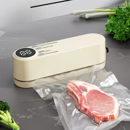 USB Rechargeable Portable Vacuum Sealer, includes sealing bags and a rapid vacuum pump. Space-saving design, suitable for vacuum packing snacks, meat, fruits, and vegetables for food preservation.GREEN