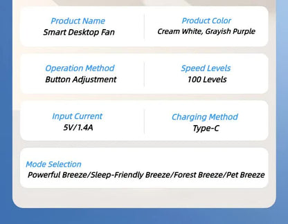 Cream rice，AI Smart Circulating Fan: 4 Modes + Silent Airflow, Your All-Scenario Cooling Companion