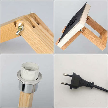 Creative Robot Desk Lamp, Adjustable Can Place Books Wooden Bedside Lamp with Fabric Lampshade E27 Screw for Decorative Lighting [Energy Class A] NPTERBL