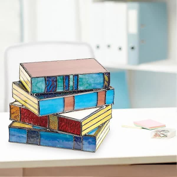 Stained Glass Stacked Books Lamp, Stacked Books Glass Lamp Night Light, Reading Corner Table Lamp, Book Lamps, Table Lamp Home Decor