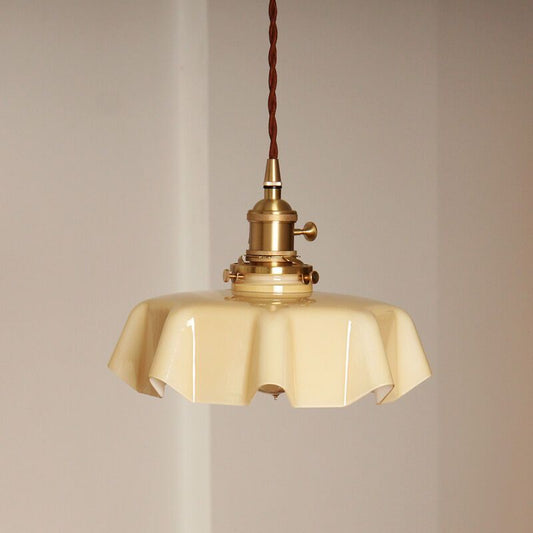 Retro French Cream Glass Ceiling Light Cream Yellow, E27 6W, Diameter, 220mm