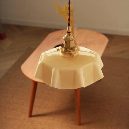 Retro French Cream Glass Ceiling Light Cream Yellow, E27 6W, Diameter, 220mm
