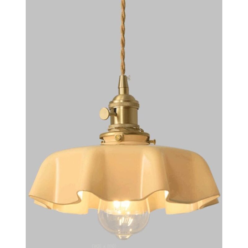 Retro French Cream Glass Ceiling Light Cream Yellow, E27 6W, Diameter, 220mm