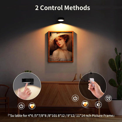 3 Pack Battery Operated Picture Lights, Magnetic LED Wall Art Display Lamp With Remote Control, 3 Lighting Modes Dimmable For Framed Paintings, Black