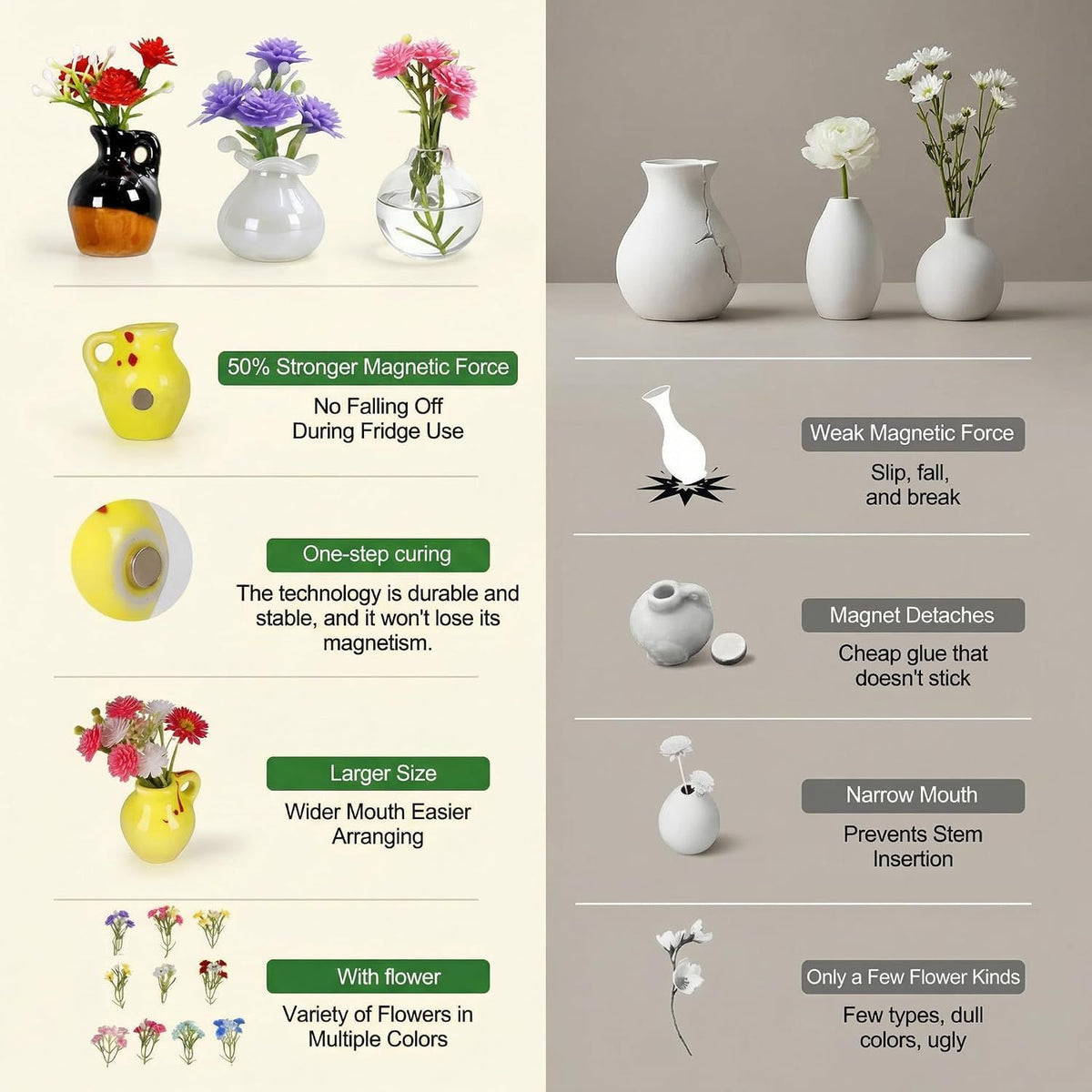 10 Piece Mini Magnetic Vase Set Ceramic and Glass