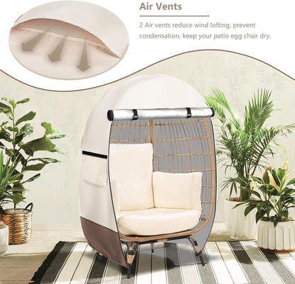 Patio Egg Chair Cover, Waterproof 420D Oxford Windproof Dustproof Cover with Zipper for Outdoor Garden Swing Chair, Universal, Off White