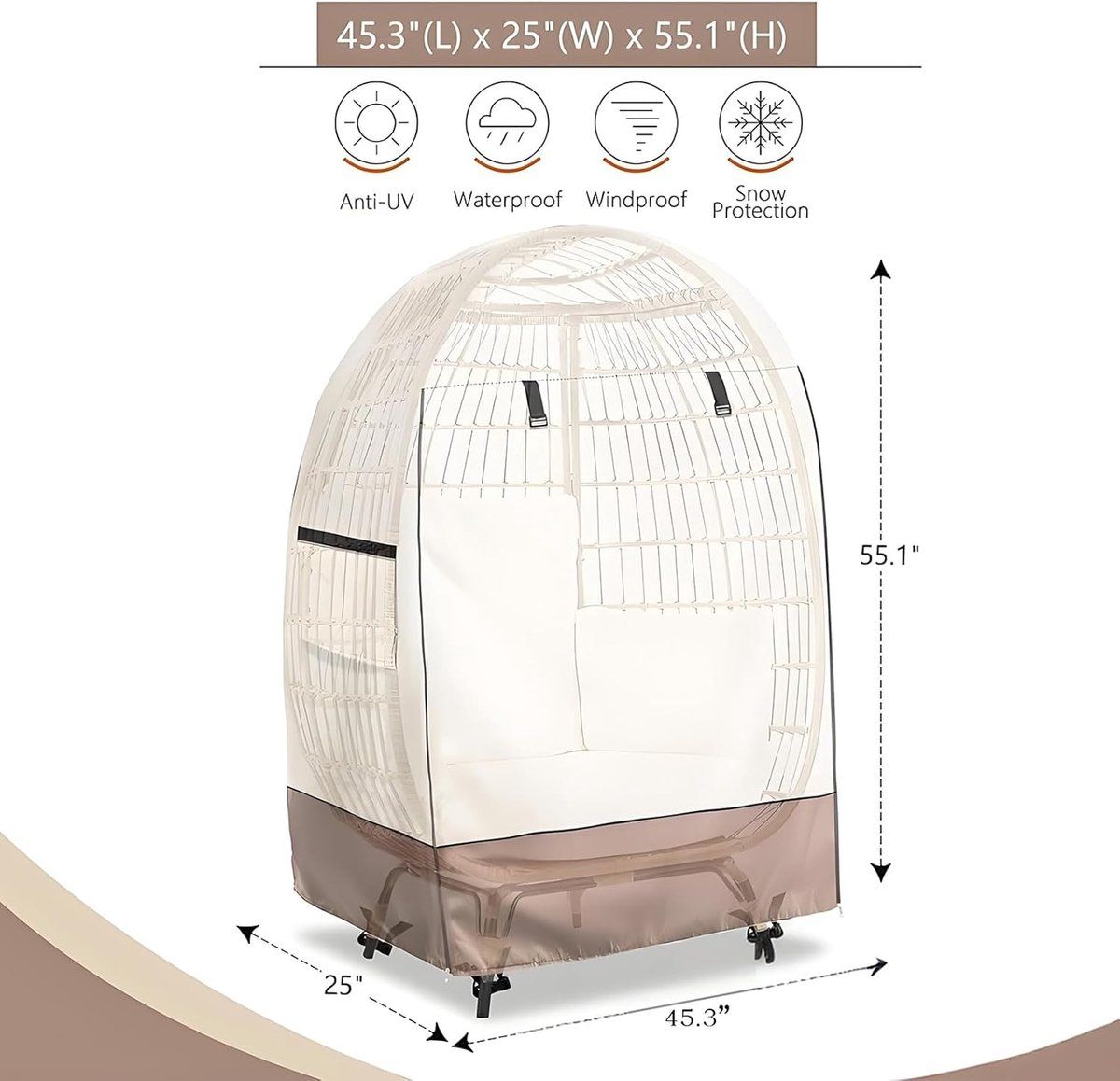 Patio Egg Chair Cover, Waterproof 420D Oxford Windproof Dustproof Cover with Zipper for Outdoor Garden Swing Chair, Universal, Off White