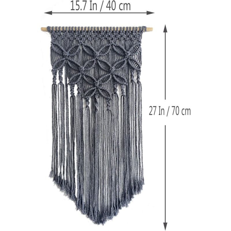 Grey Large Macrame Wall Hanging, Boho Woven Tapestry Wall Art, 40 x 70 cm Bohemian Wall Decor for Living Room & Bedroom